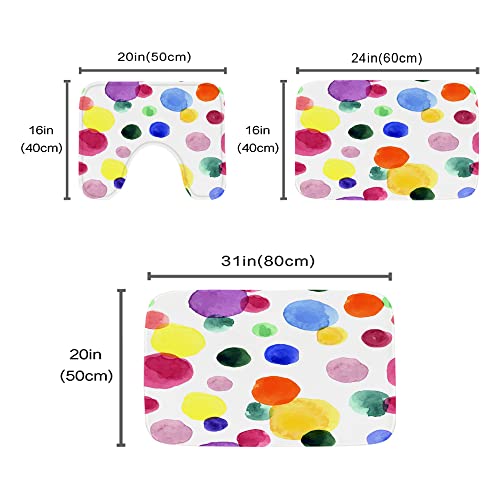 TheBlackSpot Colorful Cartoon Polka Dot Bathroom Rugs Bath Mat Sets 3 Piece Memory Foam Anti Slip Absorbent Mats,U-Shaped Contour Shower Mat