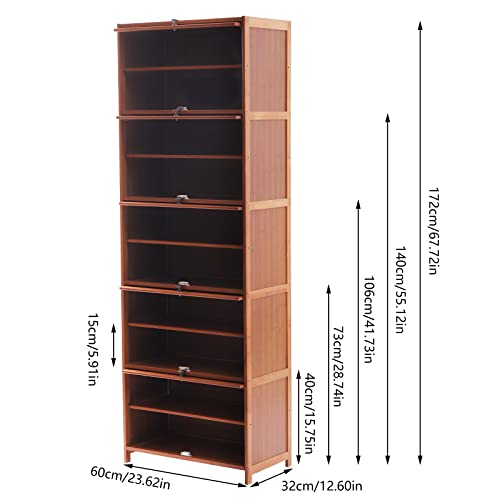 Bamboo Shoe Rack, Bamboo Shoe Rack Shelf Storage Organizer with Doors, 10 Tier Freestanding Shoe Cabinet for Entryway Closet Hallway Bedroom Living Room, Brown