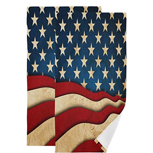 Naanle 2 Piece 4Th of July American Patriotic Flag Soft Fluffy Guest Hand Towels, Multipurpose for Bathroom, Hotel, Gym and Spa (14" x 28",Blue Red)