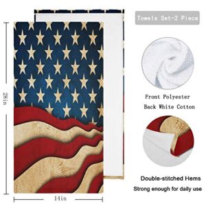 Naanle 2 Piece 4Th of July American Patriotic Flag Soft Fluffy Guest Hand Towels, Multipurpose for Bathroom, Hotel, Gym and Spa (14" x 28",Blue Red)