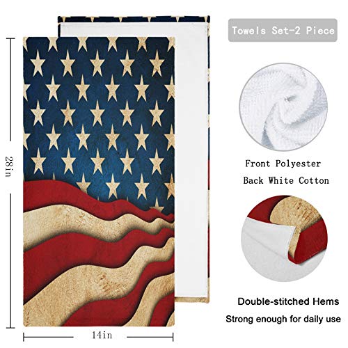 Naanle 2 Piece 4Th of July American Patriotic Flag Soft Fluffy Guest Hand Towels, Multipurpose for Bathroom, Hotel, Gym and Spa (14" x 28",Blue Red)