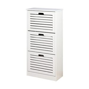 aclulion wood shoe cabinet with 3 flip drawers, freestanding shoe storage organizer with louvered door and adjustable shelf, modern white narrow shoe storage cabinet for entryway, holds 12 pair shoes