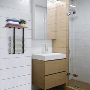 ABQ Towel Racks for Bathroom Wall Mounted, Metal Towel Holder with Wooden Shelf, Wall Towel Rack for Rolled Bath Towels, Hand Towels, Washcloths in Small Bathroom RV Storage, Black