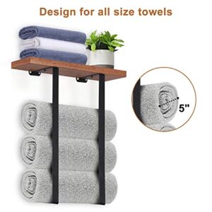 ABQ Towel Racks for Bathroom Wall Mounted, Metal Towel Holder with Wooden Shelf, Wall Towel Rack for Rolled Bath Towels, Hand Towels, Washcloths in Small Bathroom RV Storage, Black