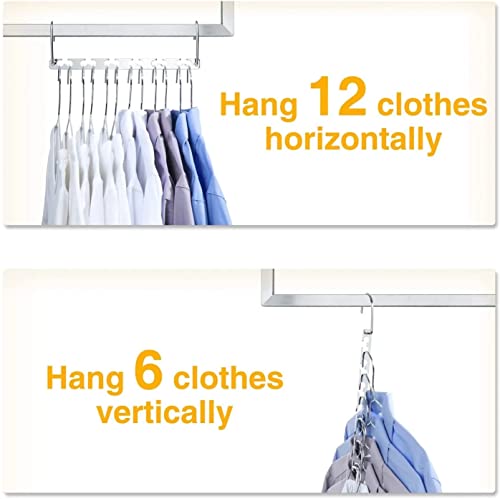 RWeLit Pack of 6 Magic Clothes Hangers Space Saving Hangers for Heavy Clothes Smart Closet Saver – Stainless Steel - Cascading Hangers Wardrobe Organizer Clothing Hanger Organizer Closet Space Saver