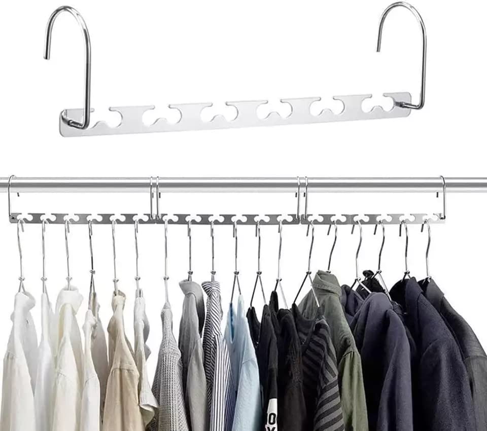 RWeLit Pack of 6 Magic Clothes Hangers Space Saving Hangers for Heavy Clothes Smart Closet Saver – Stainless Steel - Cascading Hangers Wardrobe Organizer Clothing Hanger Organizer Closet Space Saver