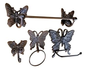 carver's olde iron lori's rustic brown butterfly bathroom accessory set 4 pc with hardware