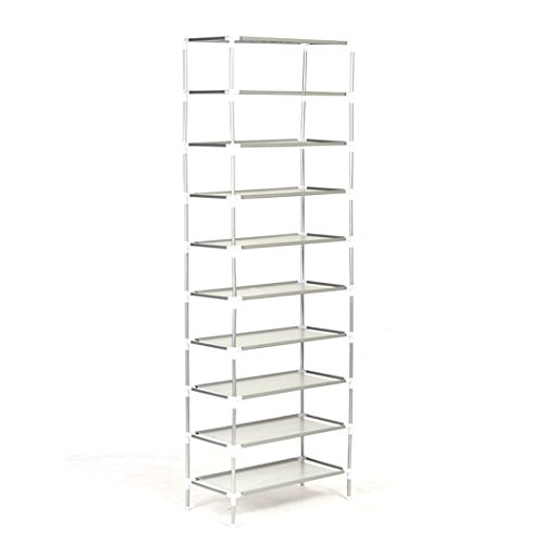 kemanner 10-Tier Shoe Rack, Non-woven Fabric Free-Standing Shoe Tower Organizer Cabinet - Holds 50 Pairs of Shoes - 22.2” x 10.9” x 65.1” - Grey