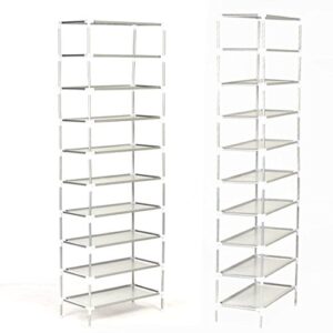 kemanner 10-Tier Shoe Rack, Non-woven Fabric Free-Standing Shoe Tower Organizer Cabinet - Holds 50 Pairs of Shoes - 22.2” x 10.9” x 65.1” - Grey