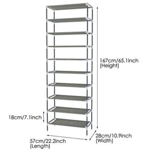 kemanner 10-Tier Shoe Rack, Non-woven Fabric Free-Standing Shoe Tower Organizer Cabinet - Holds 50 Pairs of Shoes - 22.2” x 10.9” x 65.1” - Grey