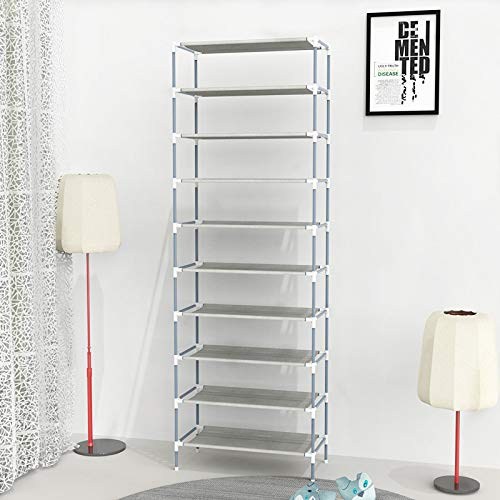 kemanner 10-Tier Shoe Rack, Non-woven Fabric Free-Standing Shoe Tower Organizer Cabinet - Holds 50 Pairs of Shoes - 22.2” x 10.9” x 65.1” - Grey