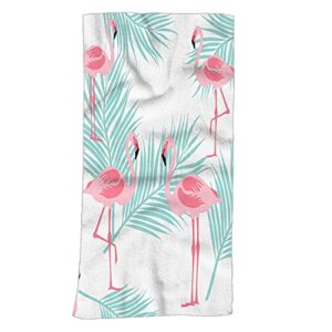 swono pink flamingo hand towel cotton washcloths, flamingo standing on tropical leaves and white comfortable soft towels for bathroom spa gym yoga beach kitchen,hand towel 15x30 inch