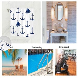 Wamika Nautical Retro Anchors Hand Towels 15x30 in Navy Anchor Sailboat Bathroom Bath Towel Highly Absorbent Fingertip Towels for Hand Spa Gym