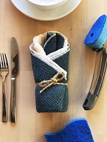 Made in The USA 100% Cotton Dish Towels American Cotton - Great for Kitchen Cooking and Household Cleaning, Set of 12, 11" x 11" Inches (6 Blue and 6 Natural)