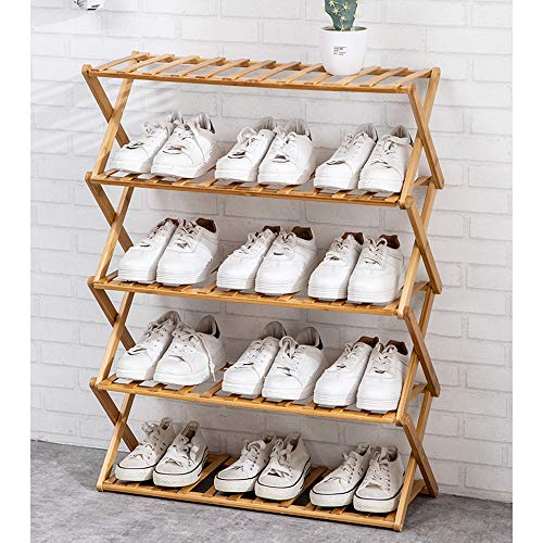 Goasis Lawn GL Bamboo 5-Tier Shoe Shelf Foldable Bamboo Shoe Rack Multifunctional Free Standing Shoe Shelf Storage Organizer