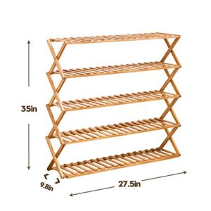 Goasis Lawn GL Bamboo 5-Tier Shoe Shelf Foldable Bamboo Shoe Rack Multifunctional Free Standing Shoe Shelf Storage Organizer