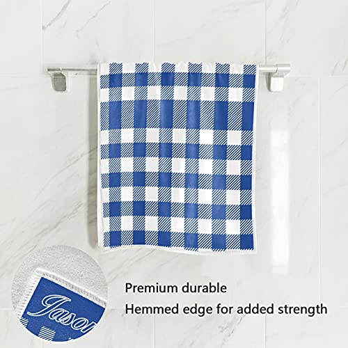 Emelivor Blue Buffalo Plaid Check Absorbent Custom Hand Towels with Your Name for Bathroom Personalized Fingertip Towel Guest Towel for Gym Multipurpose for Kitchen Gift