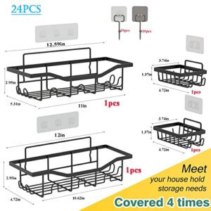 JIANGBAI 24-Pack,Shower Caddy Shelf Organizer Rack with Soap Dish Holder, Adhesive Shower Organizer No Drilling,Rack Wall Mounted Shower Shelves, Self Adhesive Hook (black)