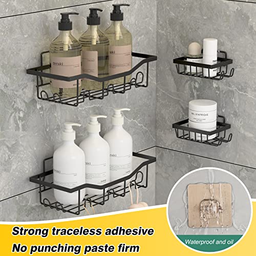 JIANGBAI 24-Pack,Shower Caddy Shelf Organizer Rack with Soap Dish Holder, Adhesive Shower Organizer No Drilling,Rack Wall Mounted Shower Shelves, Self Adhesive Hook (black)