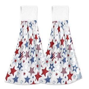independence memorial day kitchen hanging towel flag patriotic 4th of july hand bath tie towels set 2 pcs tea bar dish cloths dry towel 12 x 17 inch soft absorbent durable for bathroom decor