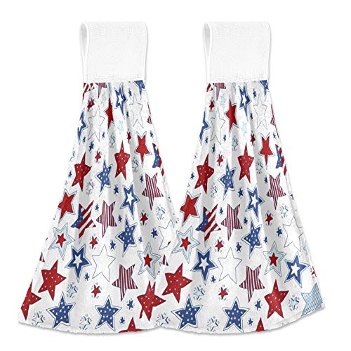 Independence Memorial Day Kitchen Hanging Towel Flag Patriotic 4Th of July Hand Bath Tie Towels Set 2 Pcs Tea Bar Dish Cloths Dry Towel 12 x 17 Inch Soft Absorbent Durable for Bathroom Decor