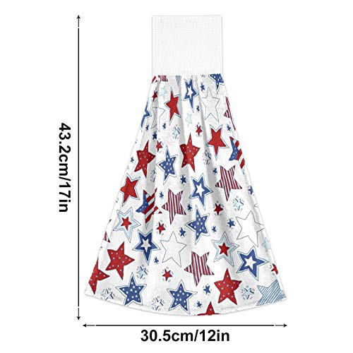 Independence Memorial Day Kitchen Hanging Towel Flag Patriotic 4Th of July Hand Bath Tie Towels Set 2 Pcs Tea Bar Dish Cloths Dry Towel 12 x 17 Inch Soft Absorbent Durable for Bathroom Decor