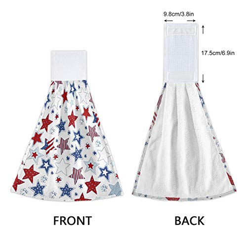 Independence Memorial Day Kitchen Hanging Towel Flag Patriotic 4Th of July Hand Bath Tie Towels Set 2 Pcs Tea Bar Dish Cloths Dry Towel 12 x 17 Inch Soft Absorbent Durable for Bathroom Decor