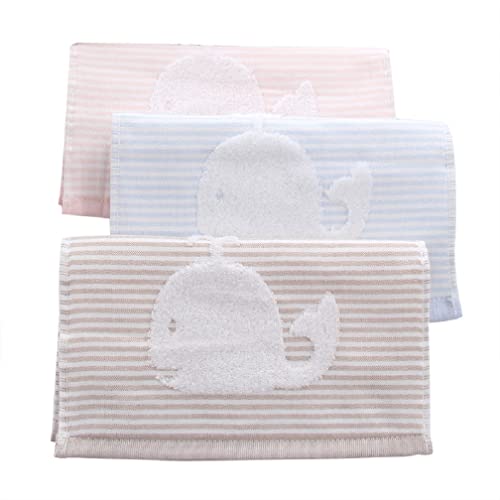 3-Pack Whale Pattern Kids Facial Towels, Pure Cotton Fingertip Towels Kids Hand Bath Towels, Double Layer Children Face Washcloths for Bathroom, Size 10" x 19.5"