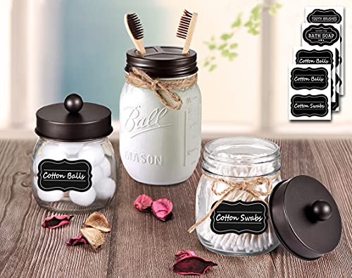 Mason Jar Bathroom Accessories Set(4pcs)- Jars Not Included - Foaming Soap Dispenser,Toothbrush Holder, and Apothecary Storage Jars Lids -Rustic Farmhouse Decor,Brown