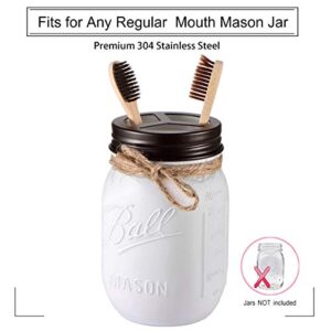 Mason Jar Bathroom Accessories Set(4pcs)- Jars Not Included - Foaming Soap Dispenser,Toothbrush Holder, and Apothecary Storage Jars Lids -Rustic Farmhouse Decor,Brown