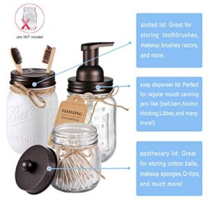 Mason Jar Bathroom Accessories Set(4pcs)- Jars Not Included - Foaming Soap Dispenser,Toothbrush Holder, and Apothecary Storage Jars Lids -Rustic Farmhouse Decor,Brown