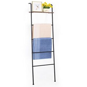 Blanket Ladder Towel Ladder, Wall Leaning Metal Blanket Ladders with Shelf for The Living Room, Black Towel Ladder Rack for Bathroom