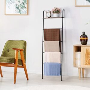 Blanket Ladder Towel Ladder, Wall Leaning Metal Blanket Ladders with Shelf for The Living Room, Black Towel Ladder Rack for Bathroom