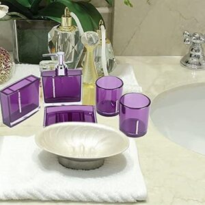 Bathroom Accessory Set, 5 PCs Acrylic Home Bathroom Designer with Bath Cup Bottle Toothbrush Holder Soap Dish for Home Hotel Train Travel, Dark Purple