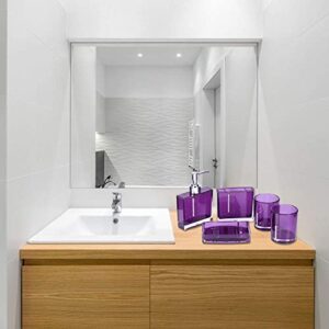 Bathroom Accessory Set, 5 PCs Acrylic Home Bathroom Designer with Bath Cup Bottle Toothbrush Holder Soap Dish for Home Hotel Train Travel, Dark Purple