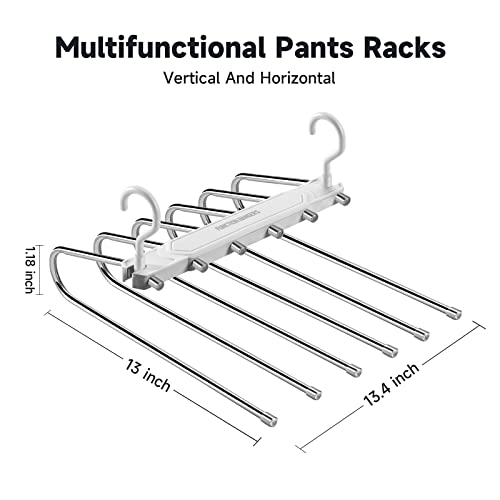 DOCEPERT Pants Hangers Space Saving -Upgrade 6 Layers Pants Hangers for Closet Organizer -Jean Hangers Skirt Hangers Scarf Hanger Leggings Hanger Closet Space Saving Hangers(2 Pack) (White)