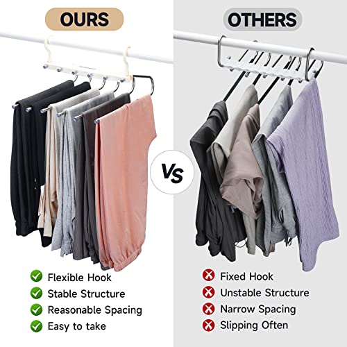 DOCEPERT Pants Hangers Space Saving -Upgrade 6 Layers Pants Hangers for Closet Organizer -Jean Hangers Skirt Hangers Scarf Hanger Leggings Hanger Closet Space Saving Hangers(2 Pack) (White)