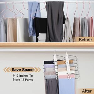 DOCEPERT Pants Hangers Space Saving -Upgrade 6 Layers Pants Hangers for Closet Organizer -Jean Hangers Skirt Hangers Scarf Hanger Leggings Hanger Closet Space Saving Hangers(2 Pack) (White)