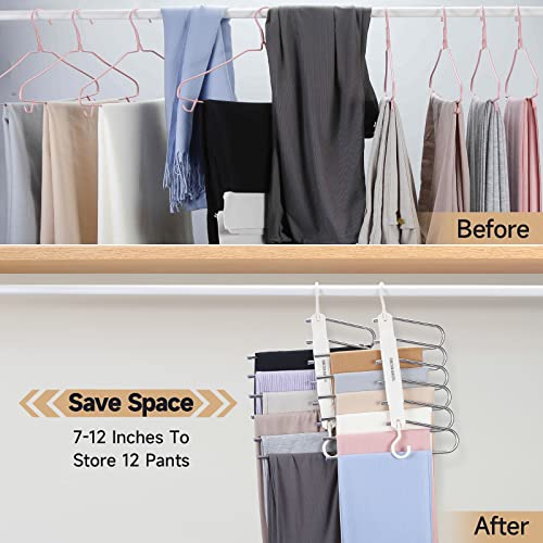 DOCEPERT Pants Hangers Space Saving -Upgrade 6 Layers Pants Hangers for Closet Organizer -Jean Hangers Skirt Hangers Scarf Hanger Leggings Hanger Closet Space Saving Hangers(2 Pack) (White)