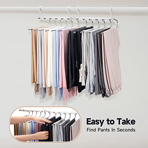 DOCEPERT Pants Hangers Space Saving -Upgrade 6 Layers Pants Hangers for Closet Organizer -Jean Hangers Skirt Hangers Scarf Hanger Leggings Hanger Closet Space Saving Hangers(2 Pack) (White)