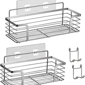 Shower Caddy Baskets with Removable Hooks Shelf Organizer Storage for Shampoo Conditioner Sponge Holder Shower Shelf Basket Kitchen Bathroom Organizer No Drilling Wall Mounted SUS304 Stainless Steel