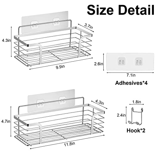 Shower Caddy Baskets with Removable Hooks Shelf Organizer Storage for Shampoo Conditioner Sponge Holder Shower Shelf Basket Kitchen Bathroom Organizer No Drilling Wall Mounted SUS304 Stainless Steel