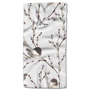 hgod designs hand towel bird，willow branches and birds black-capped chickadee hand towel best for bathroom kitchen bath and hand towels 30" lx15 w