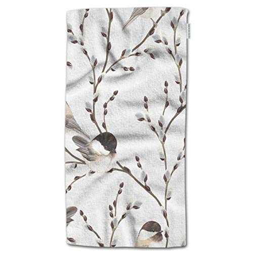 HGOD DESIGNS Hand Towel Bird，Willow Branches and Birds Black-Capped Chickadee Hand Towel Best for Bathroom Kitchen Bath and Hand Towels 30" LX15 W