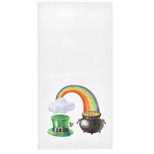 vdsrup st patrick's day rainbow hand towels 30 x 15 in leprechaun hat gold pot coin shamrock bathroom kitchen towels soft highly absorbent bath towels for hand,face,gym and spa