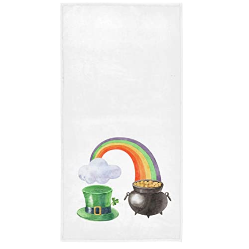 Vdsrup St Patrick's Day Rainbow Hand Towels 30 X 15 In Leprechaun Hat Gold Pot Coin Shamrock Bathroom Kitchen Towels Soft Highly Absorbent Bath Towels for Hand,Face,Gym and Spa