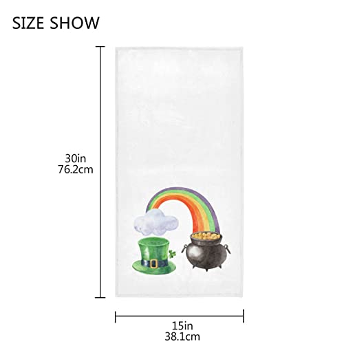 Vdsrup St Patrick's Day Rainbow Hand Towels 30 X 15 In Leprechaun Hat Gold Pot Coin Shamrock Bathroom Kitchen Towels Soft Highly Absorbent Bath Towels for Hand,Face,Gym and Spa