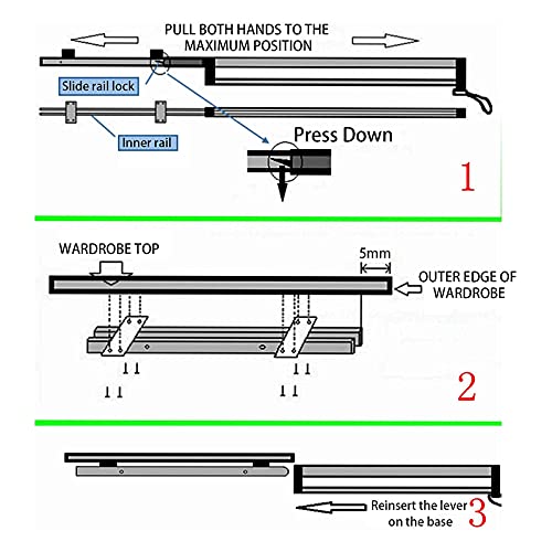 Telescopic Clothes Hanger With Guide Rail 30-60 Cm, Steel Wardrobe Rod For Trousers Clothes Storage, Space-saving Adjustable Clothes Hanger Rod For Wardrobe, Load Capacity 25 Kg (Size : 500mm/19.7inc