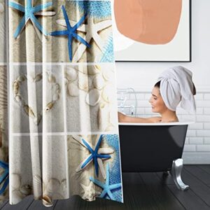 4 Piece Shower Curtain Sets, with 12 Hooks, Collage Beach Summer Seashells Sea Shell with Non-Slip Rugs, Toilet Lid Cover and Bath Mat, Durable and Waterproof, for Bathroom Decor Set, 72" x 72"