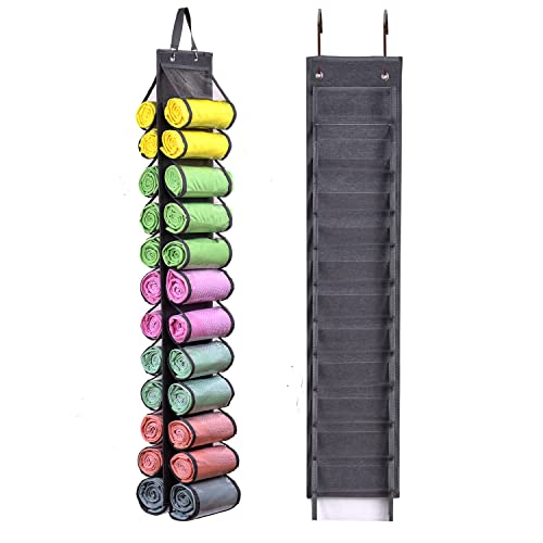 Legging Storage Bag Storage Hanger Can Holds 24 Leggings or Shirts Jeans Compartment Storage Hanger, Foldable Leggings Organizer Clothes Portable Closets Roll Holder (Grey-2)